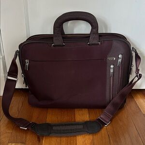 Tumi Burgundy Nylon T-Pass Kennedy Deluxe Brief Laptop Bag